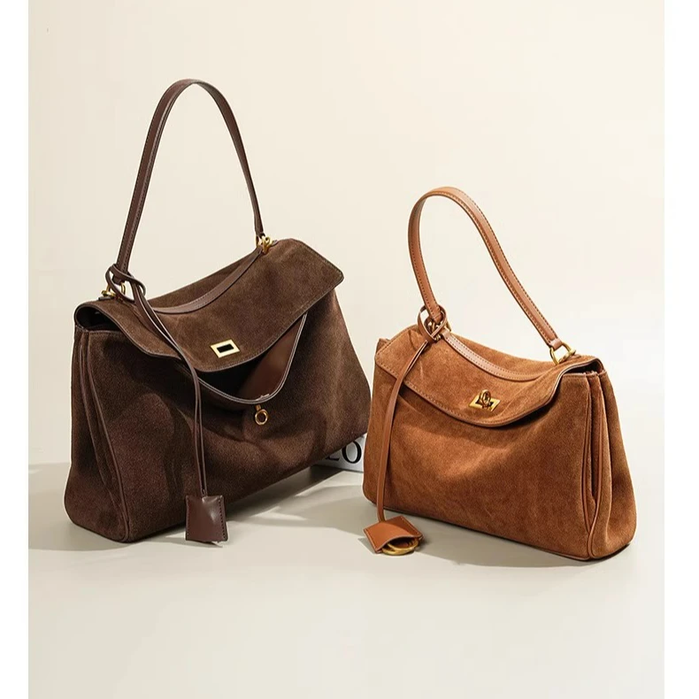 磨砂牛皮托特包女大容量通勤腋下包秋冬高级感真皮百搭单肩凯莉包