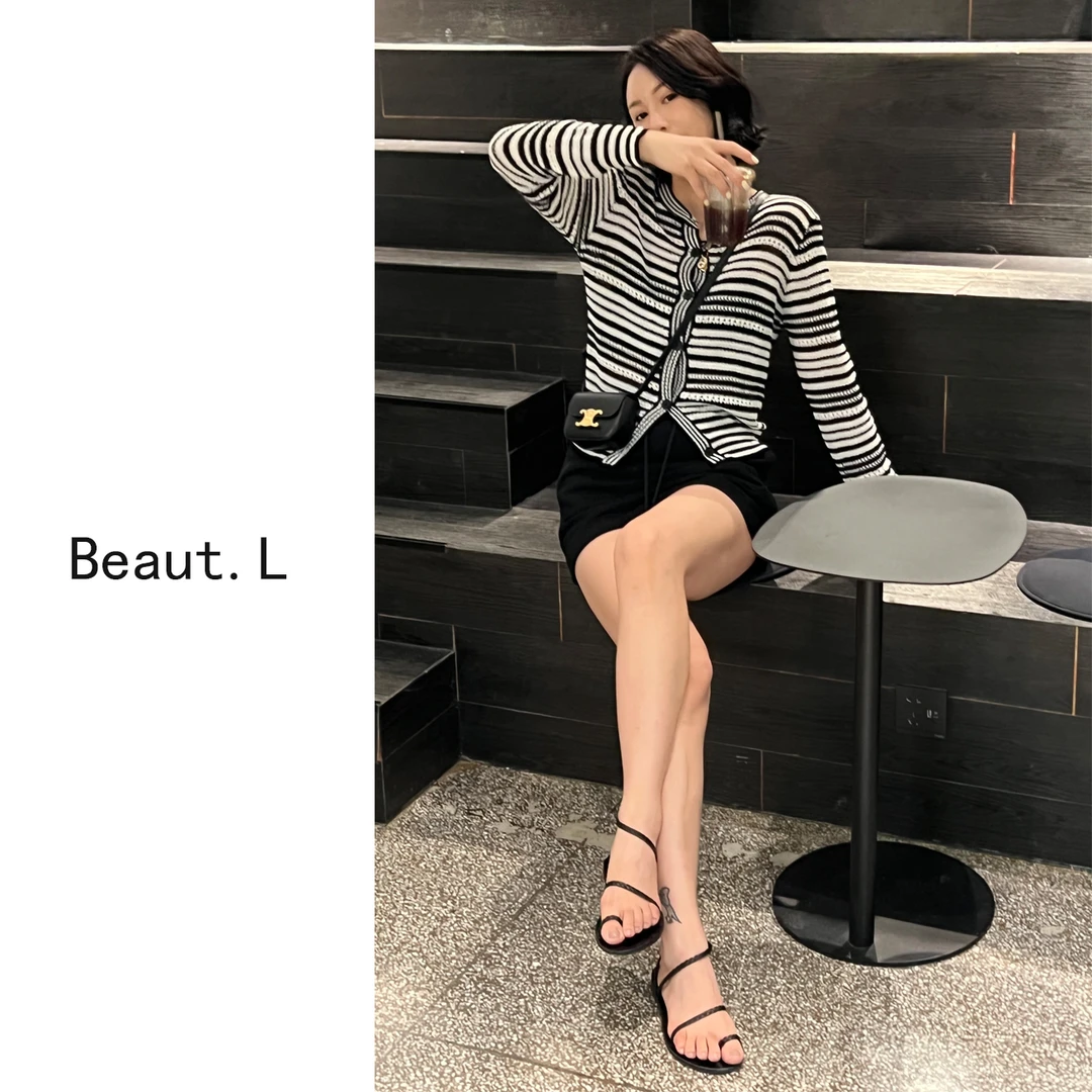 【Beaut.L】复古小香风休闲条纹开衫黑色ins时尚外穿小众显瘦百搭