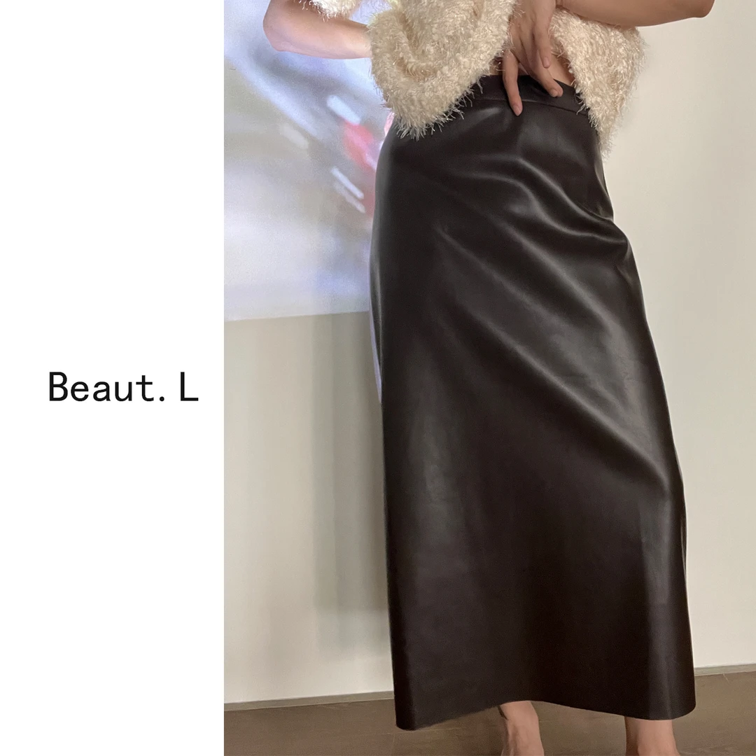 【Beaut.L】欧美小众款半身高腰皮裙开叉显瘦秋冬时尚百搭气质网红