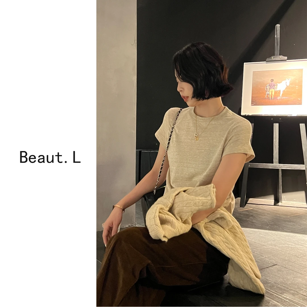 【Beaut.L】定制面料圆领修身款纹理短袖设计感显瘦休闲小众百搭