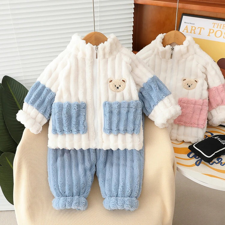 男童冬装加绒家居服洋气宝宝秋冬季加厚睡衣婴儿童小孩夹棉套装潮