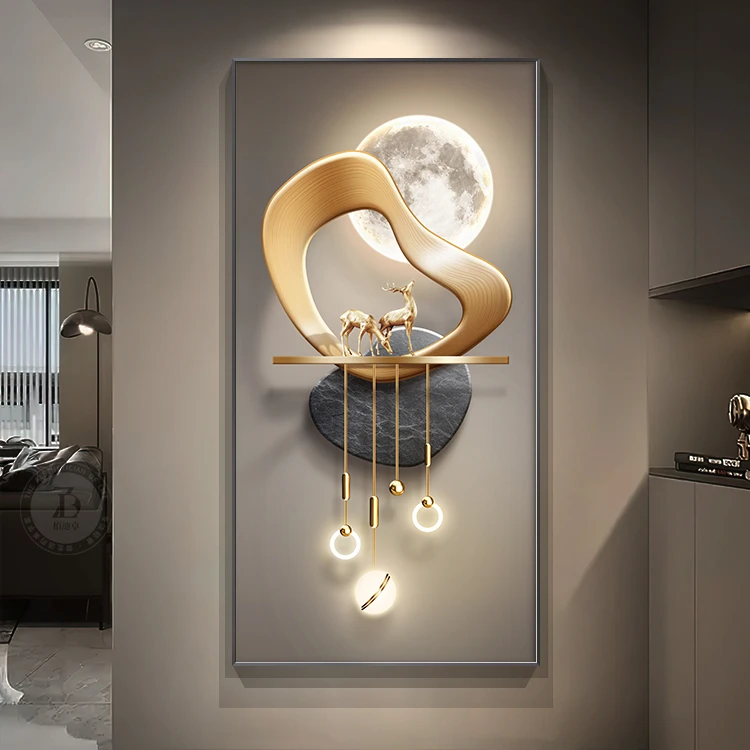 福鹿生辉入户门高端玄关装饰画轻奢高级感挂画走廊过道高档墙壁画