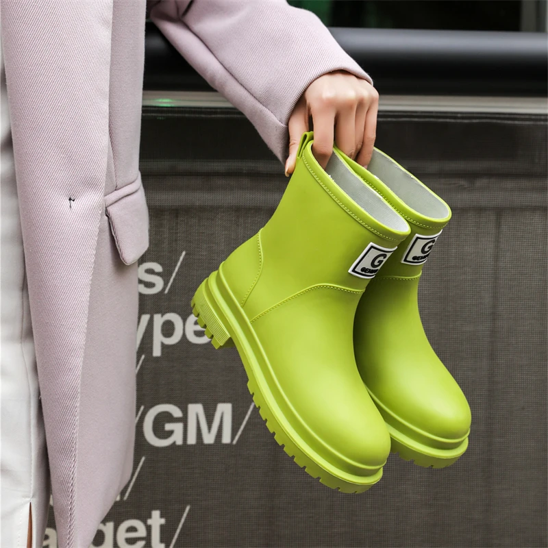 欧美风雨鞋女款外穿防水鞋防滑耐磨女士时尚中筒雨靴工作鞋胶鞋女