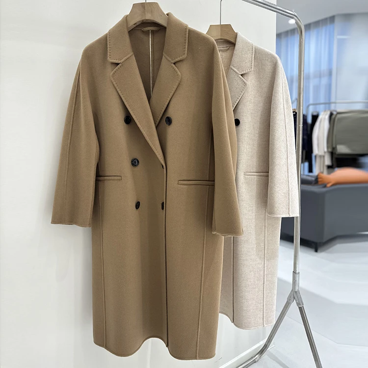 晶哥鱼鱼女款 双排扣纯色通勤羊毛大衣 BH02020