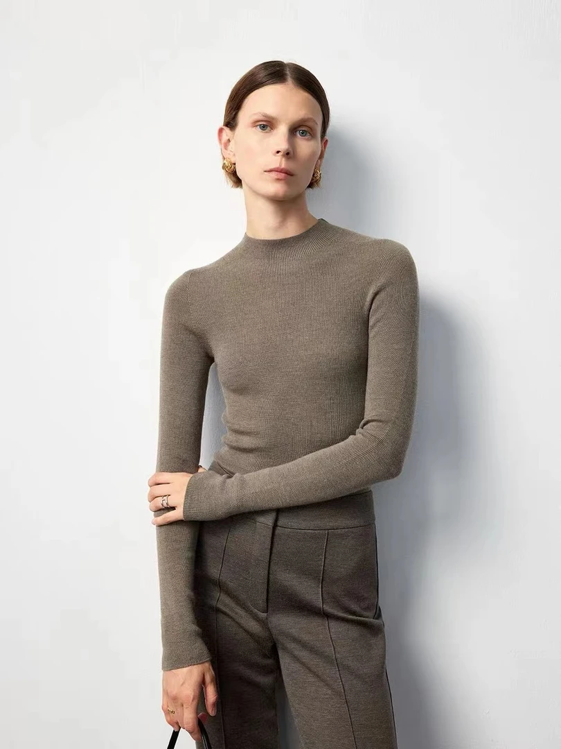 晶哥鱼鱼家女装精纺半高领套头打底羊毛衫 221005