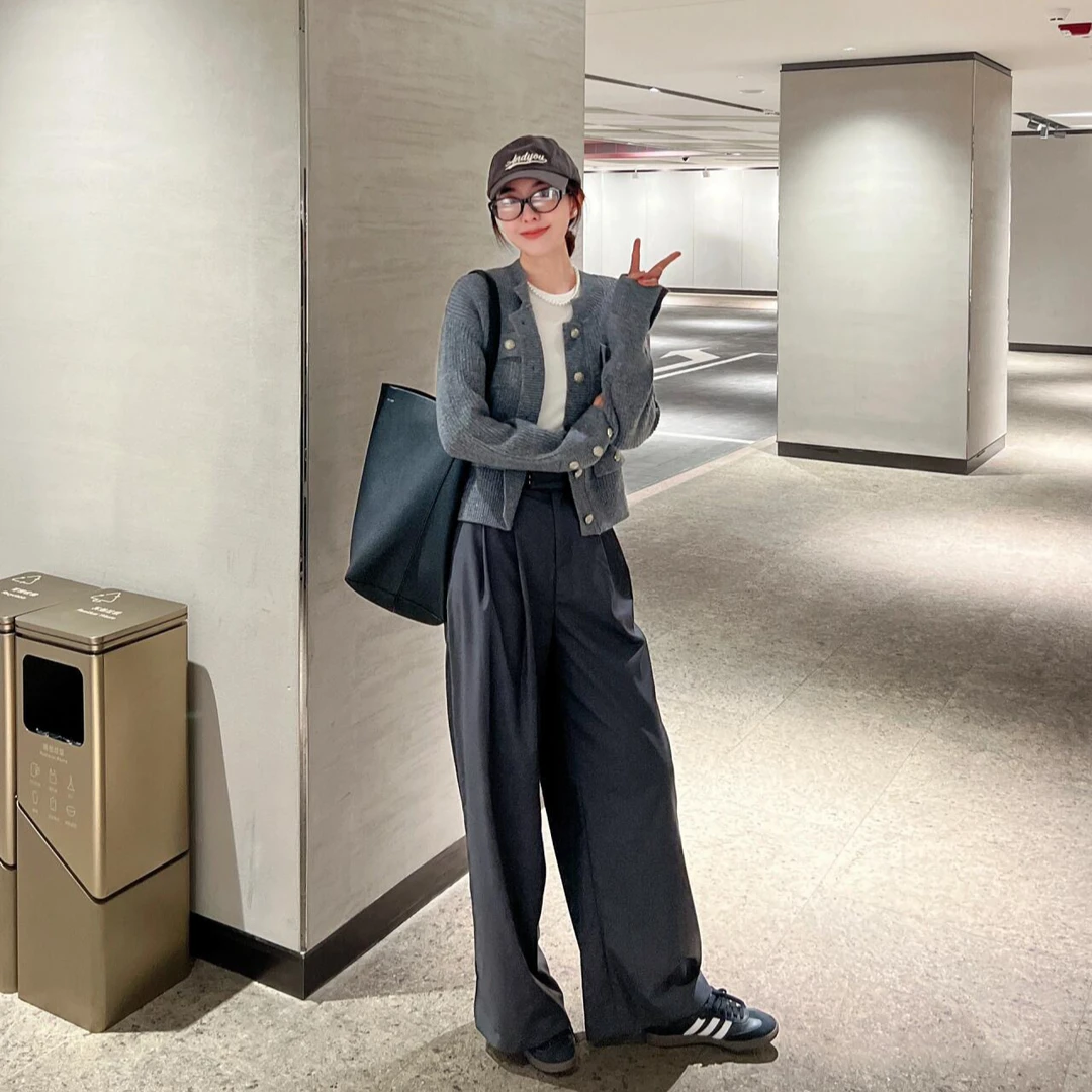 晶哥鱼鱼中高腰立体压褶休闲西裤 G0901