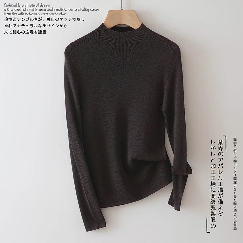 100精纺羊毛一线成衣无缝半高领修身打底衫女长袖加厚毛衣6601