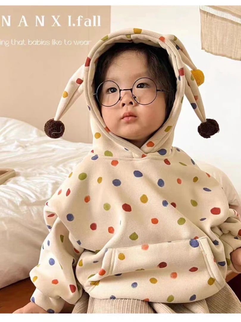 宝宝连帽加绒卫衣外套秋冬婴儿长袖上衣秋冬男女童加厚卫衣可爱