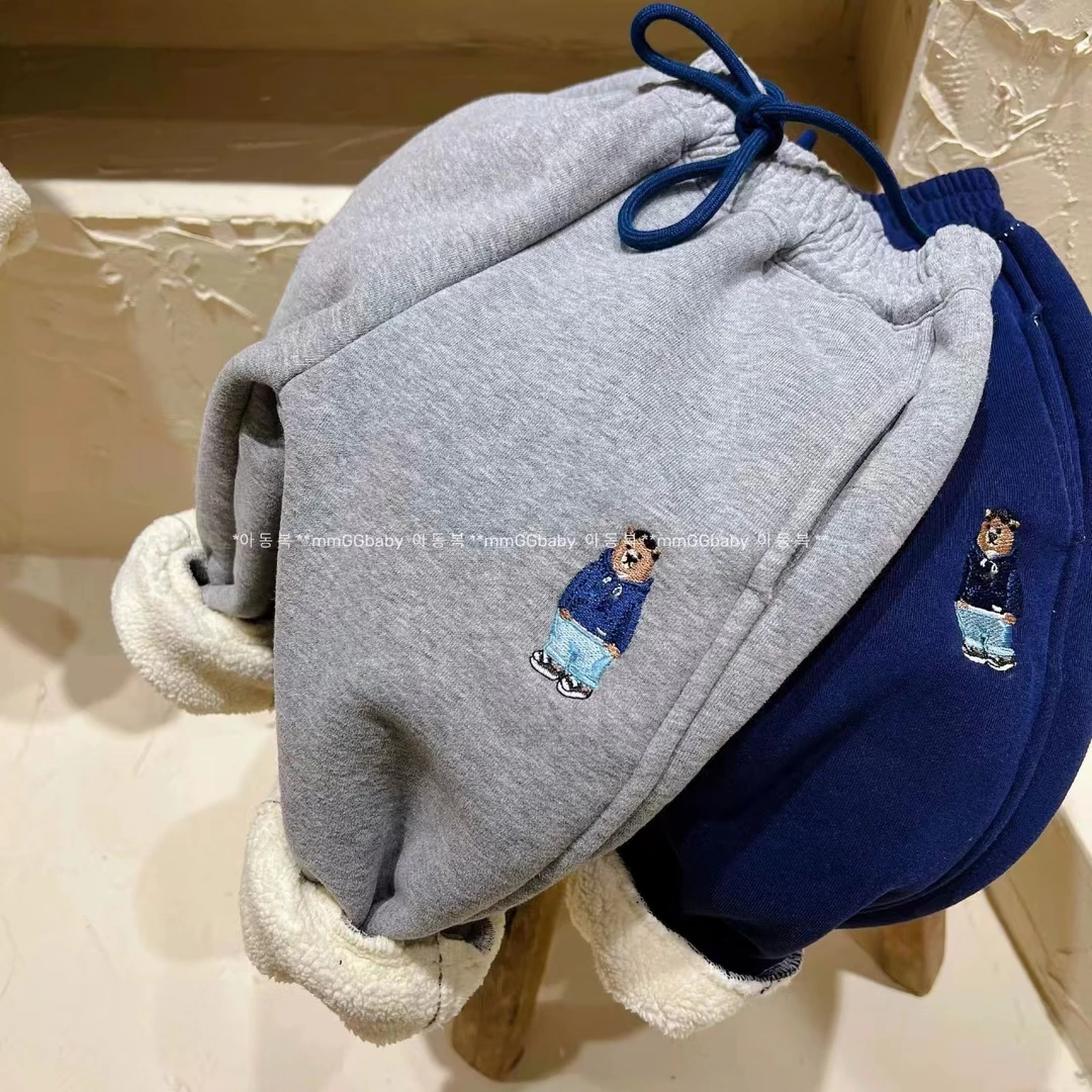 儿童加绒裤子冬季男童加厚羊羔绒卫裤女宝宝一体绒保暖运动休闲裤