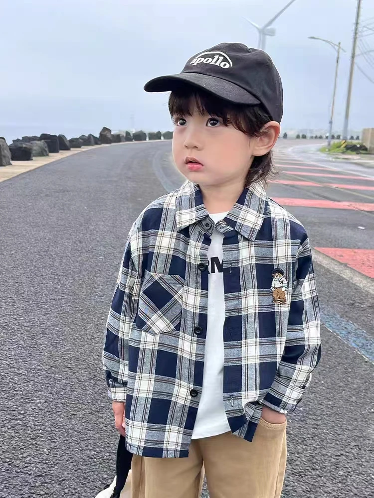 儿童格子衬衫男童衬衣春秋薄款2024新款秋季男宝宝秋装帅气小童潮
