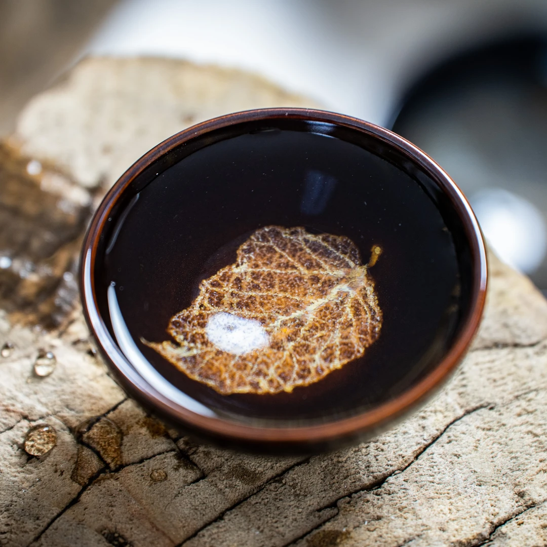 上下老街全手工真实树叶烧制木叶天目盏精美茶杯陶瓷主人杯盏杯