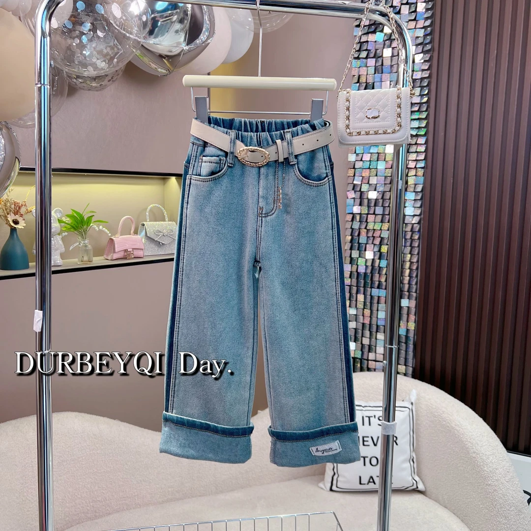 DURBEYQI/朵贝奇女童2025春季韩版纯色裤子设计感气质牛仔裤4774