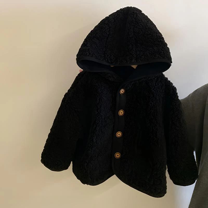 R24518韩版女童秋冬外套2024新款加绒保暖连帽毛毛外套上衣童装潮