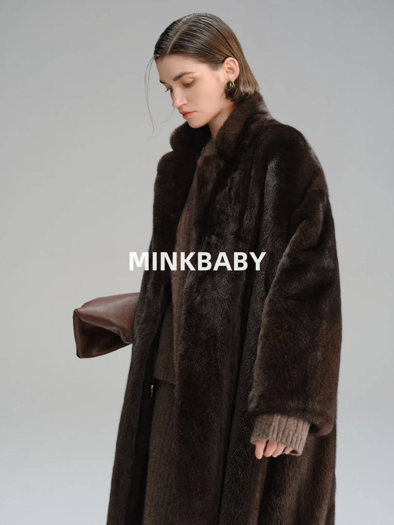 【貂宝-风起伦敦】水貂皮草外套女秋冬长款大衣极简风气质设计师款