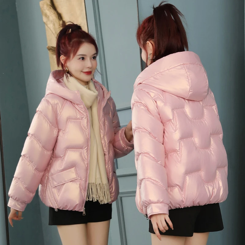 2025冬季新款亮面免洗棉服女短款加厚宽松连帽小个子韩版棉袄外套