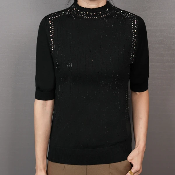 ZA32054-7时尚百搭重工烫钻中袖打底衫半高领针织内搭小衫 4