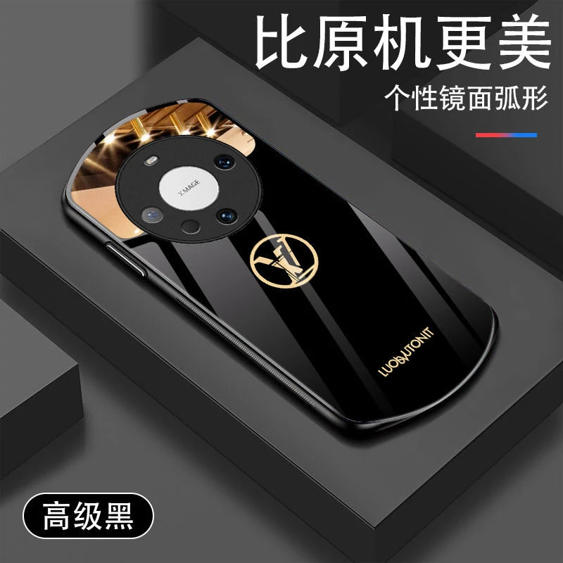 华为Mate60Pro手机壳椭圆形补妆镜面Mate60全包防摔硅胶保护套潮