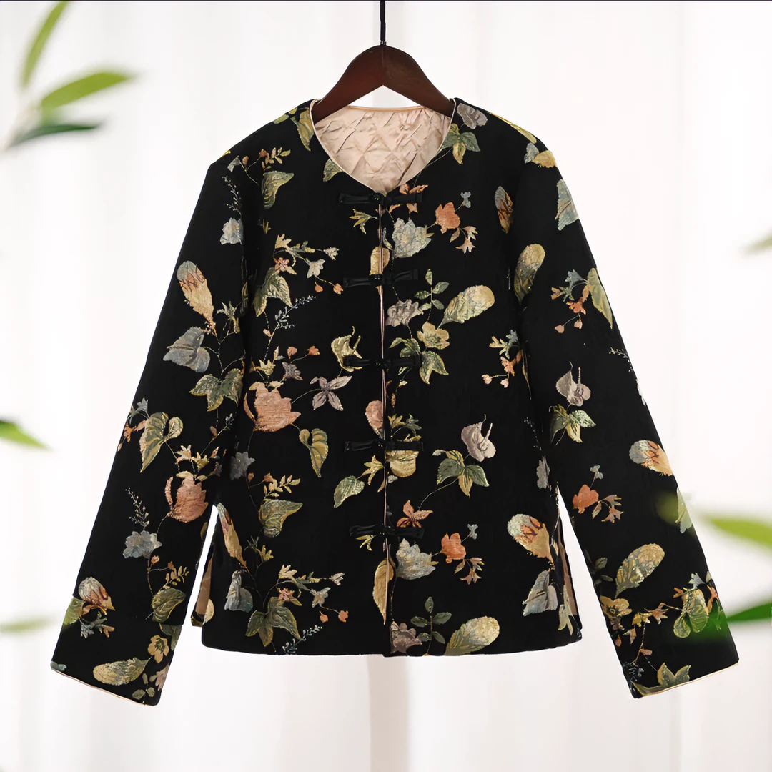 【繁花似锦】  冬季2023新款气质棉外套新中式宽松圆领提花外套