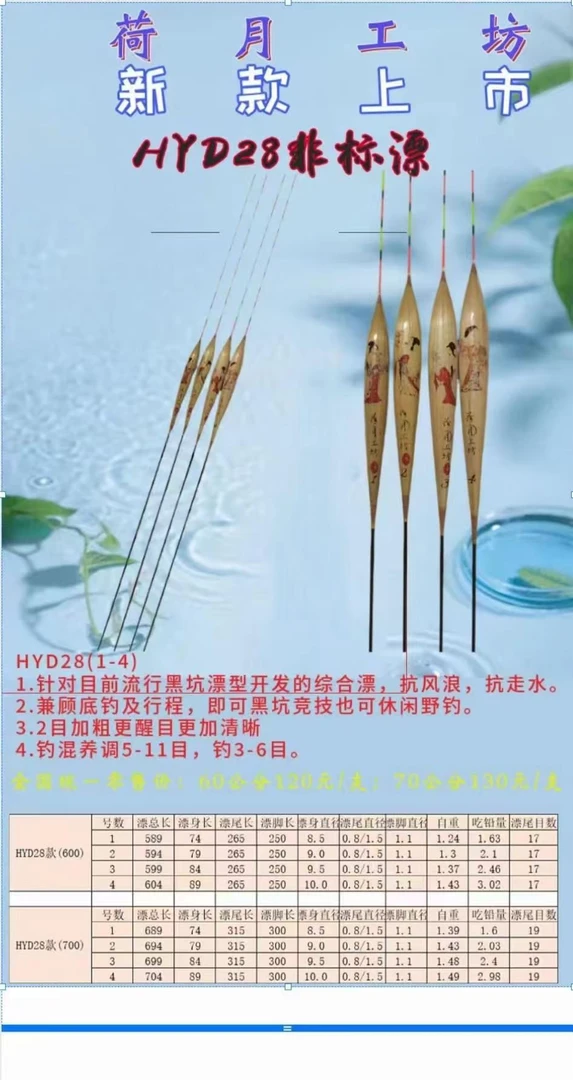 荷月工坊HYD28纪念版，600-700长手工精作，综合漂！高山带壳芦苇！