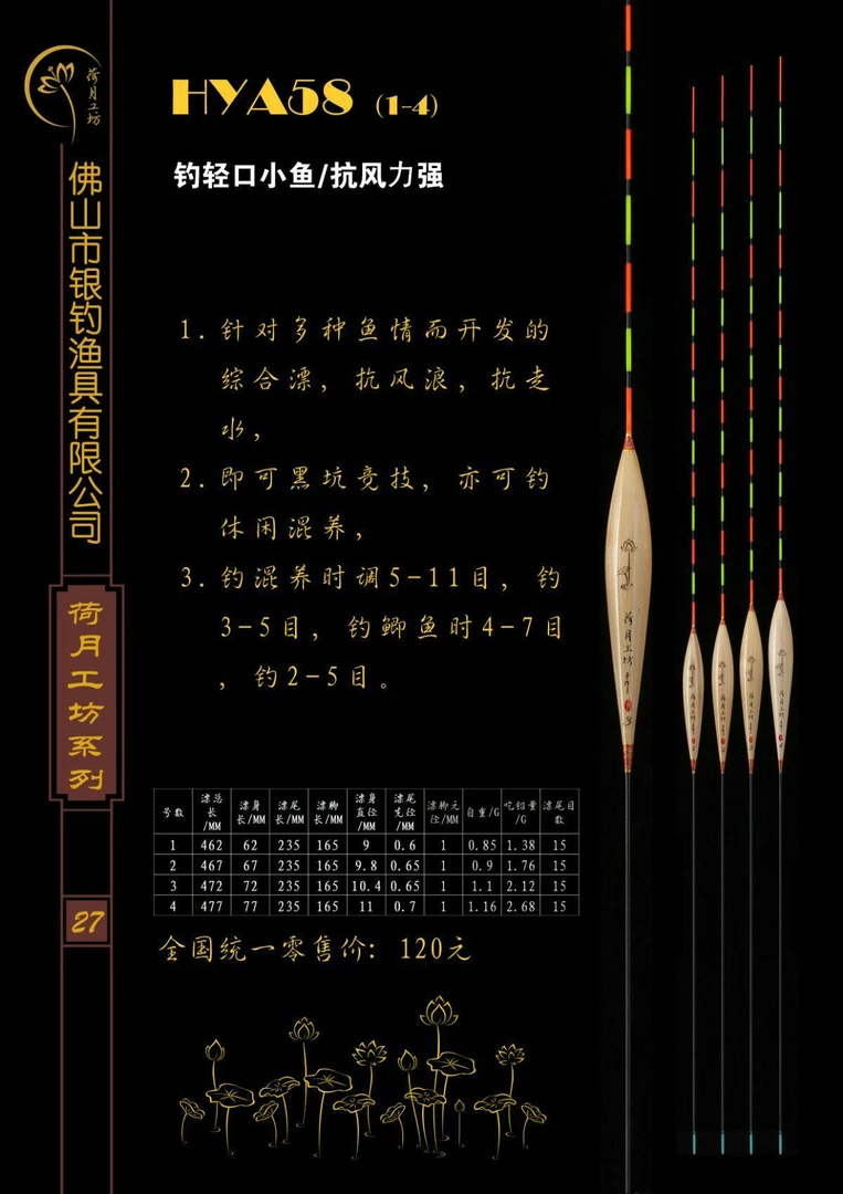 荷月工坊HYA58高灵敏度漂/轻口小鱼/抗风力强