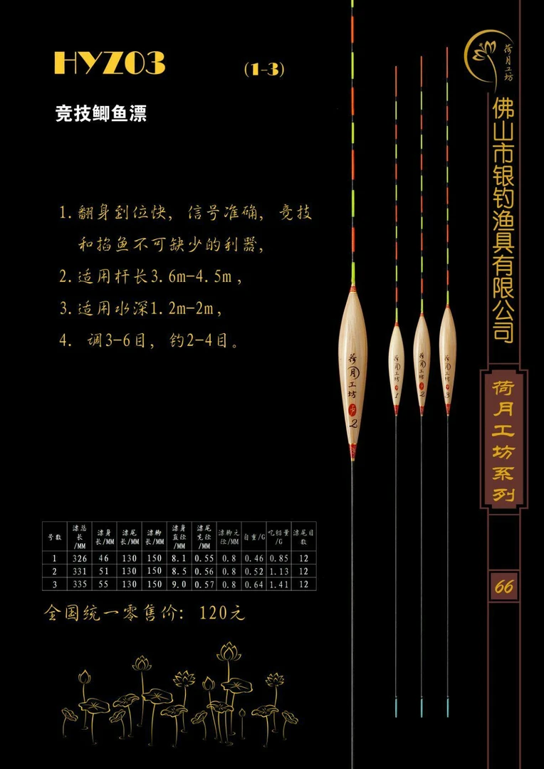 荷月工坊HYZ03竞技黑坑鲫鱼漂，翻身就位快，信号准确