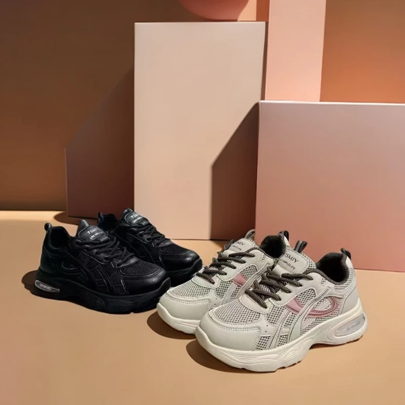 新款系带舒适百搭软底时尚老爹鞋厚底运动鞋超轻健步鞋