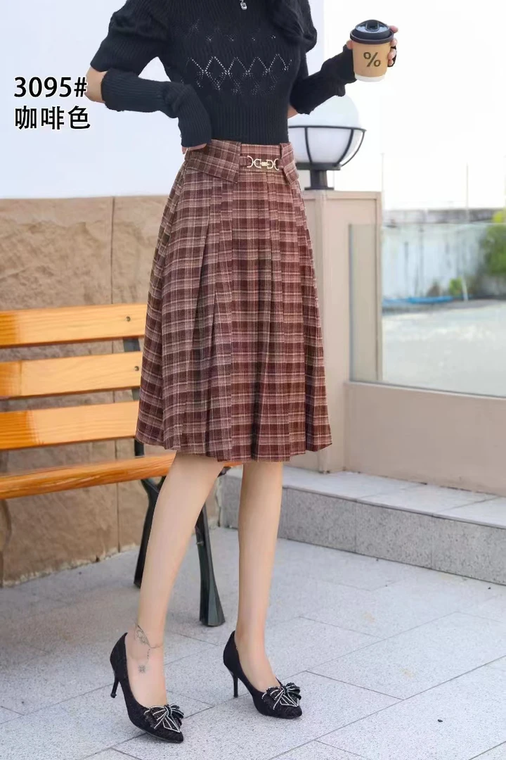 秋季新款格纹咖啡色显瘦时尚格子半身裙