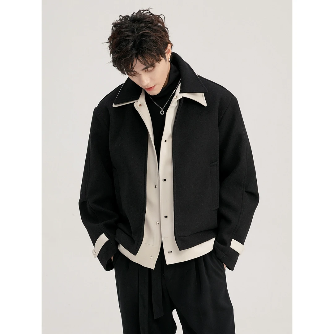 CHICERRO西西里男装潮牌撞色设计感假两件保暖夹棉毛呢外套冬季