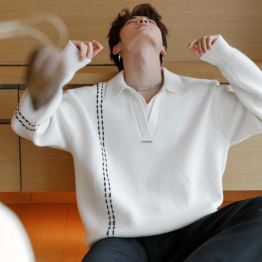 CHICERRO西西里男装设计感慵懒高级感重磅衬衫领针织衫毛衣秋冬款