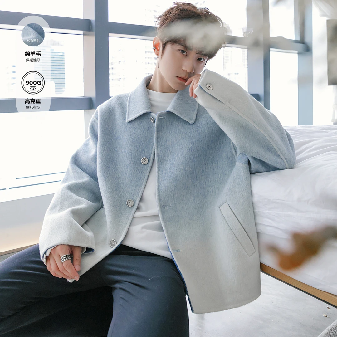 CHICERRO西西里男装潮牌重磅高级感潮流翻领渐变设计毛呢夹克外套