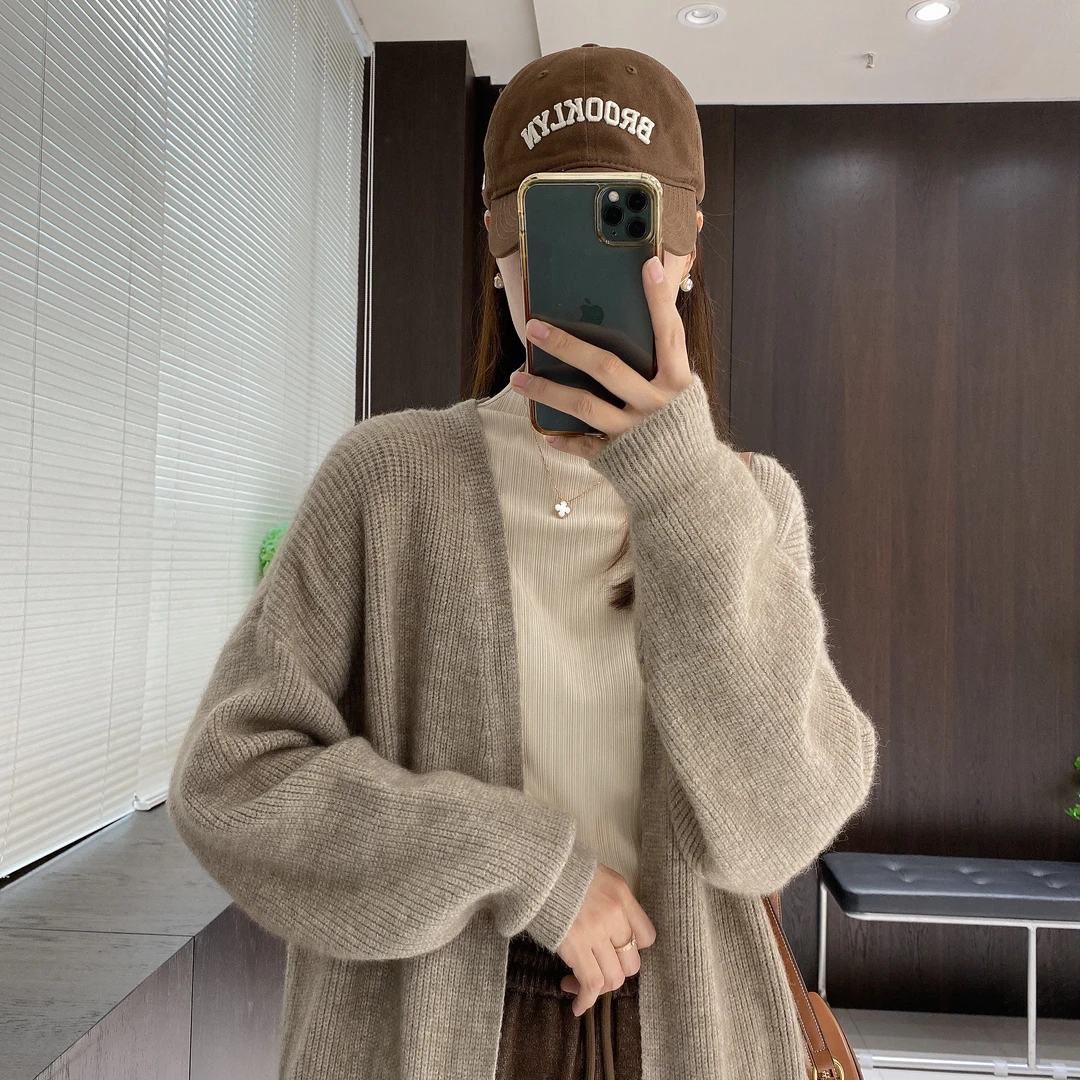 IMFLY金小金自制 针织开衫DYW5709秋冬中长款纯色毛衣外套大衣