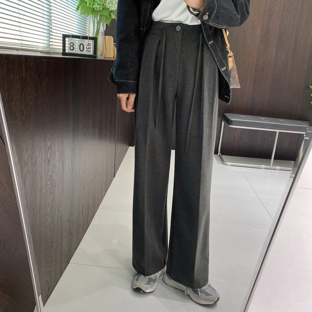 IMFLY金小金自制 休闲裤DYK1837毛呢阔腿裤女秋冬高腰直筒裤