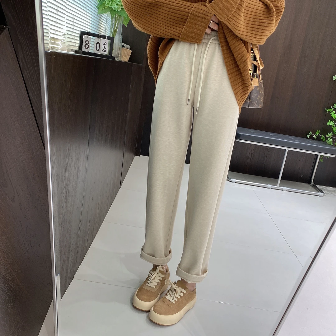 IMFLY金小金自制 加绒休闲裤DYK1836抽绳运动裤女宽松直筒裤子