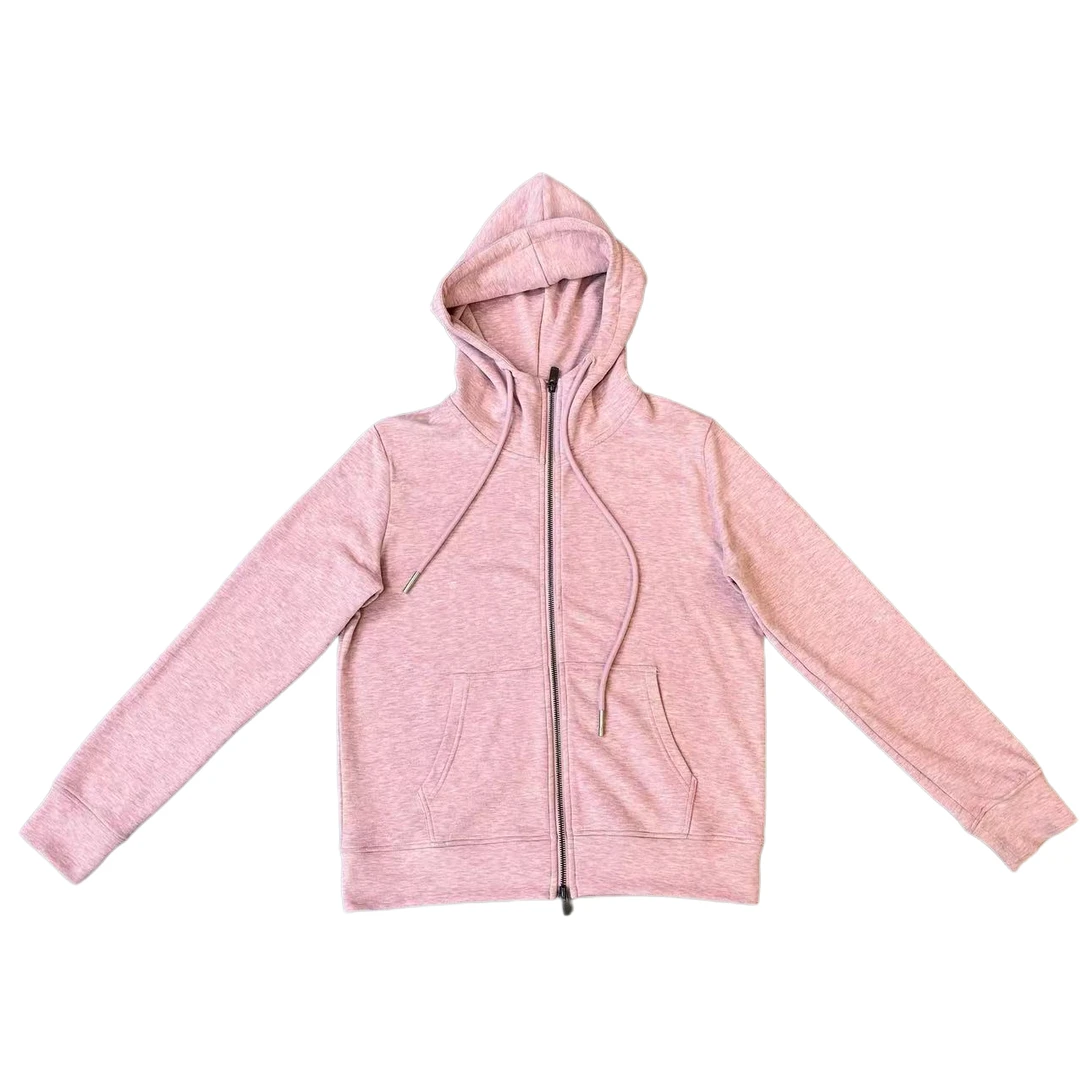 断码清-《抽绳连帽开衫》蚕丝羊毛混纺双拉链连帽卫衣女款时尚