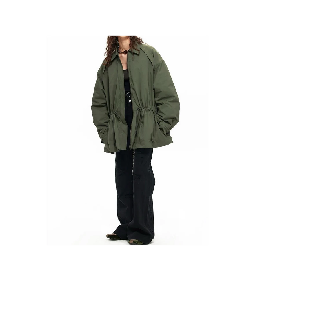 三哈宫-《美式工装棉服》冬季女款收腰工装棉服抽绳潮流设计感