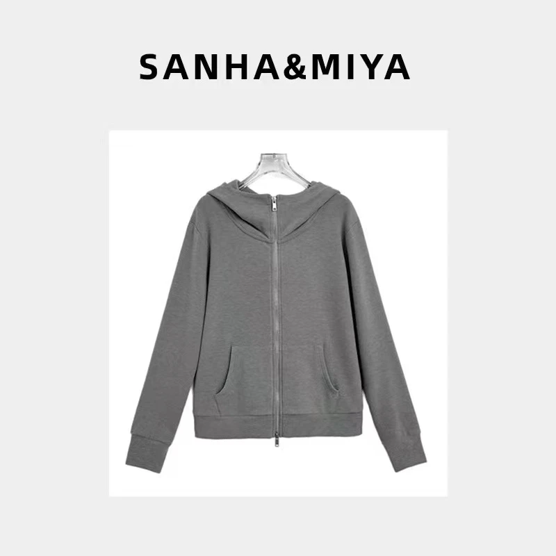 三哈宫-《连帽定单款》秋款开司米绒连帽拉链开衫休闲百搭带帽长袖