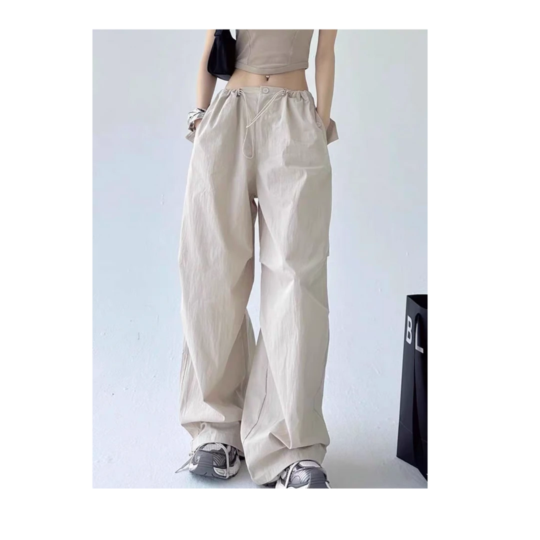 三哈宫-《R1X0抽绳阔腿裤》法式浪漫腰部抽绳阔腿裤高腰轻奢设计师