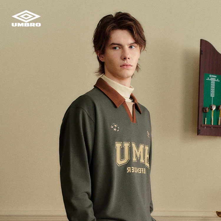 Umbro/茵宝卫衣套头POLO领男女款宽松百搭复古长袖U2323450441