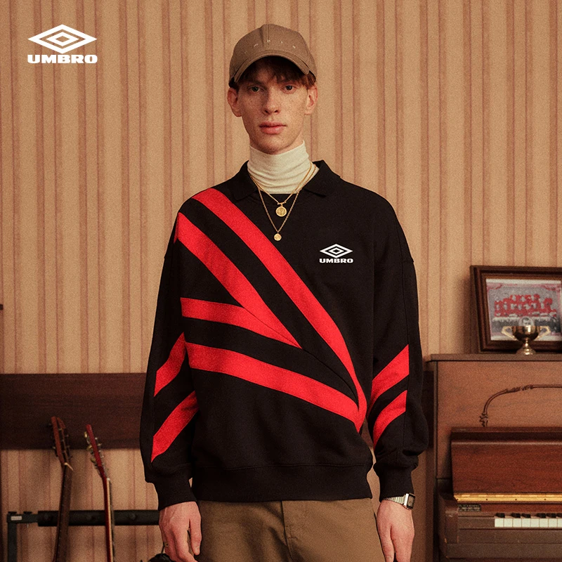 Umbro/茵宝男女同款套头卫衣秋季复古大logo翻领上衣U2123350812