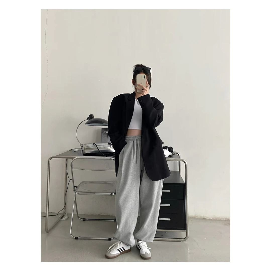 猫猫家加长女裤早秋柔软柔软黑色西装外套