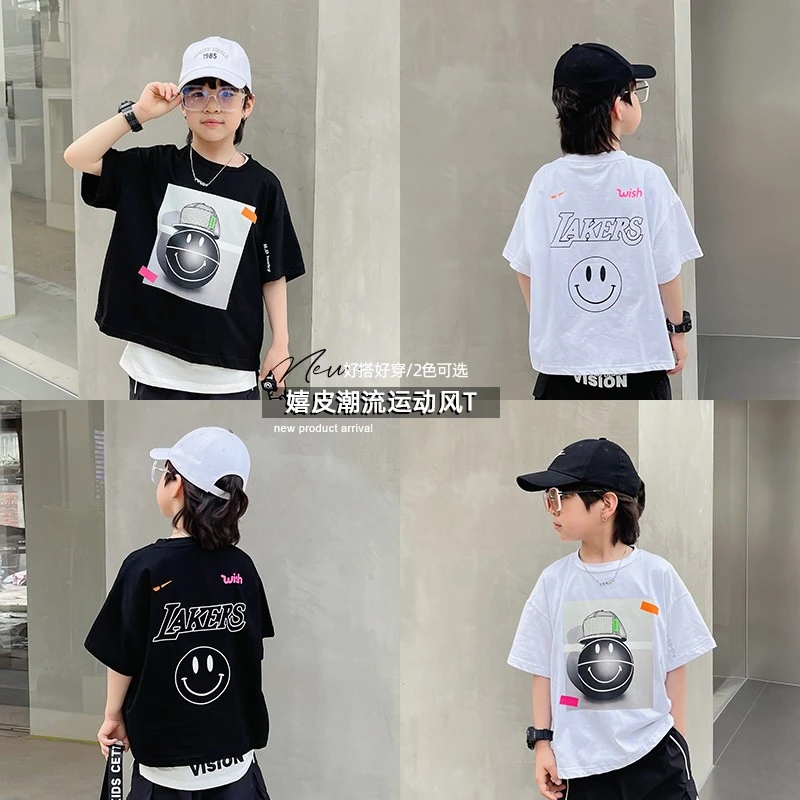 Y4236中大童反光半袖小孩宽松儿童上衣薄