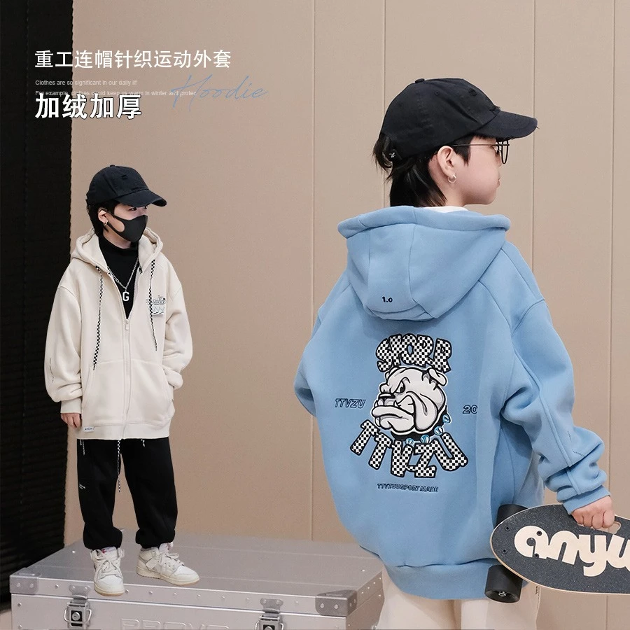 Y5947 男童儿童连帽卫衣中大童加绒外套