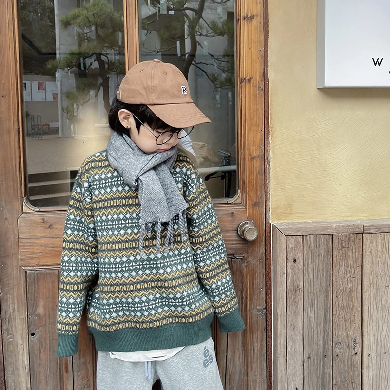 Y4996 男童毛衣复古加厚毛线衫