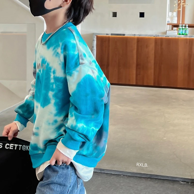 Y5684中大童洋气上衣韩版套头衫儿童个性扎染外套
