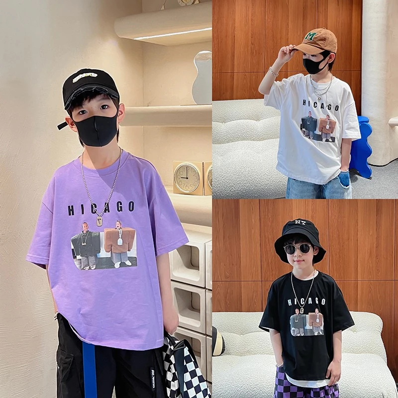 Y5507 男孩洋气半袖中大童宽松休闲运动上衣薄