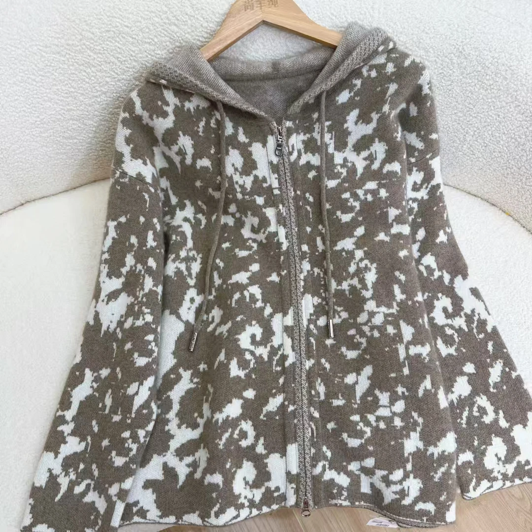 青花瓷100纯山羊绒显瘦宽松毛衣外套CYR240105