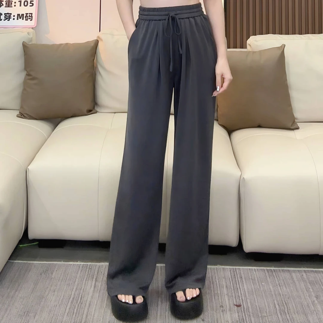 2024春夏新款百搭显瘦高腰休闲裤女夏季长裤宽松韩版阔腿裤8805-6