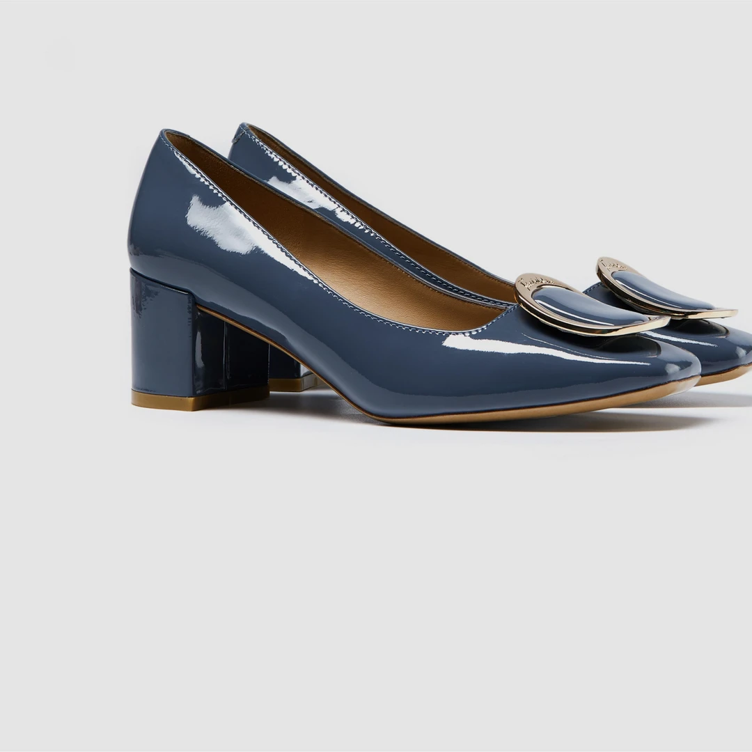 【澳祥名品】816金属扣气质时尚百搭女士粗跟方头单鞋