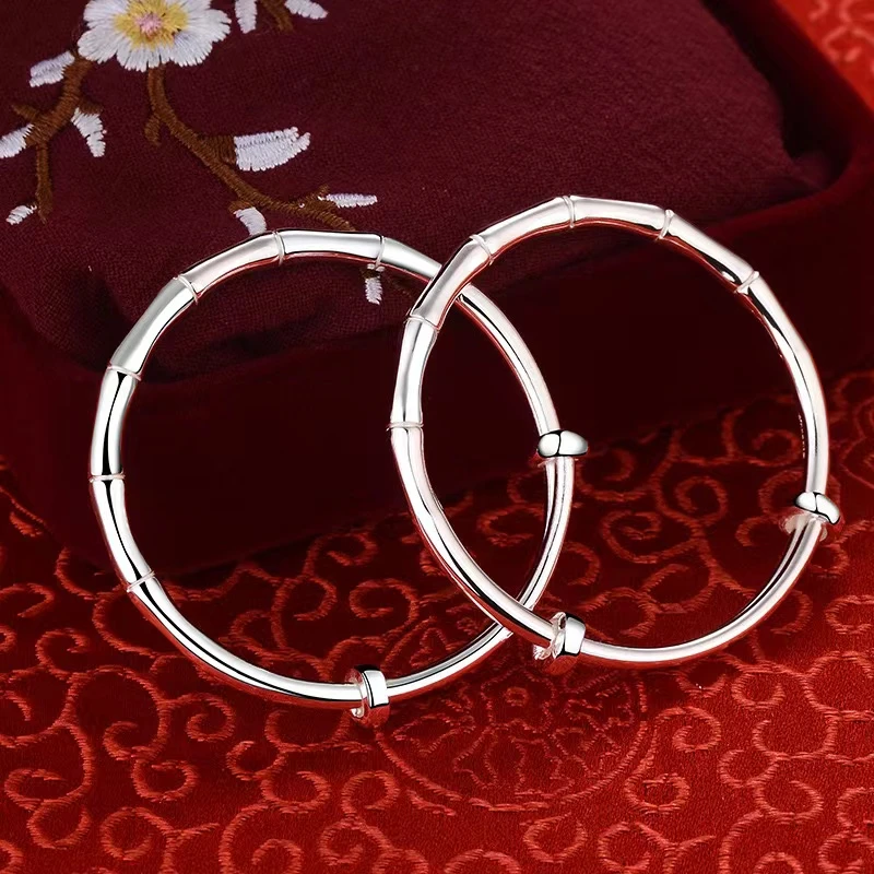 足银手镯 53号 竹节宝宝镯推拉实心足银手镯