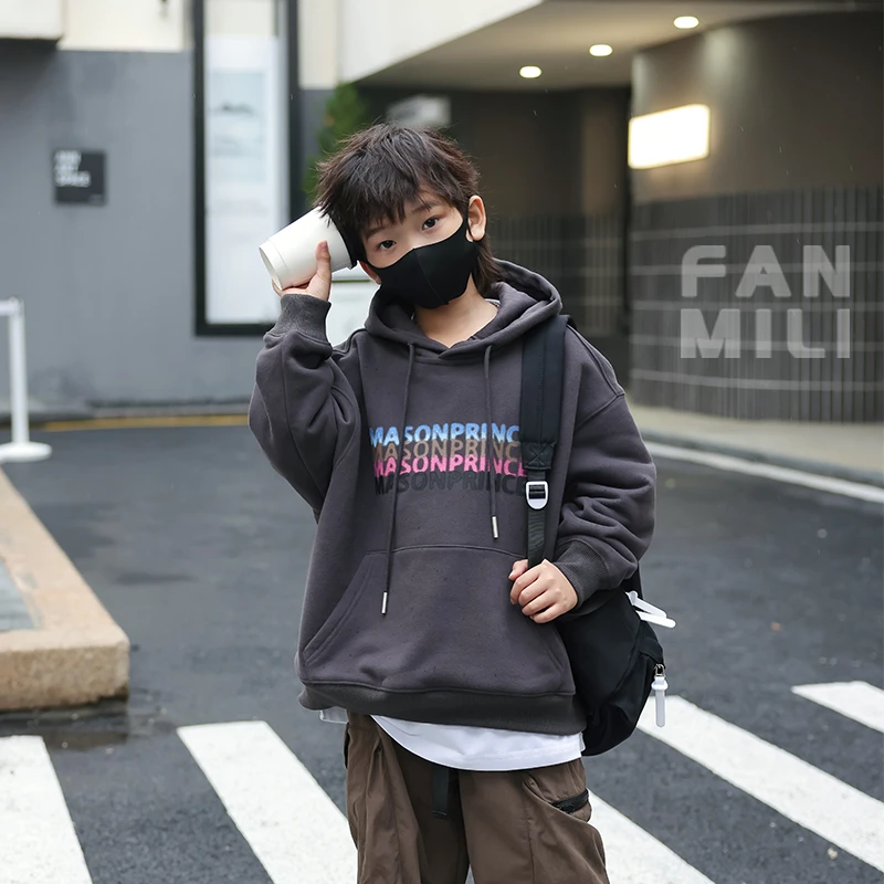 男童加绒卫衣2023新款儿童秋冬加厚上衣潮中大童春秋连帽童装洋气